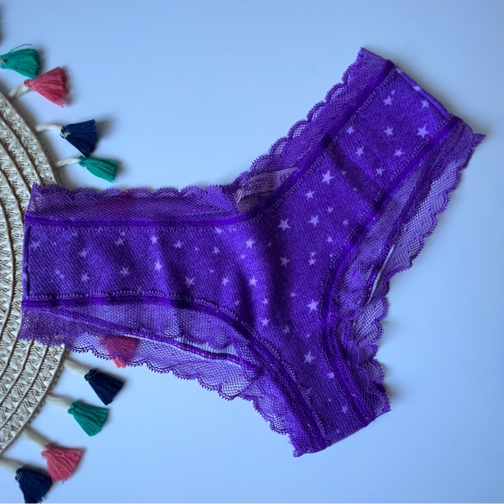 Victoria's Secret Lace Trim Waffle Cheeky Panty Wild Pansy Starry Nights NEW